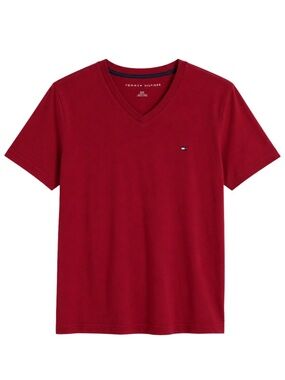 4/$20➡️ Tommy Hilfiger Men’s Deep Red V-Neck Tee w Logo – Size Medium GUC